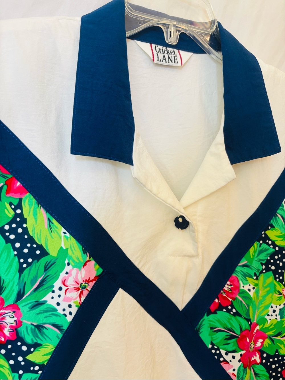 resort wear 80s 90s hibiscus print campus style polo top - Picture 2 of 6